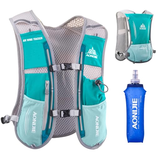 Azarxis Hydration Running Vest Backpack Pack 5L 5.5L for Women and Men Jogging Trail Race Marathon Cycling Hiking - color: #1 Mint Blue (5L) - with a Soft Flask (500ml)