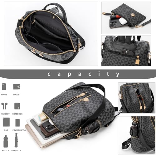 Womens Backpack Purse Leather Anti-theft Large Fashion Designer Travel Backpack Bag Men's Backpack Shoulder Bags - color: C-black