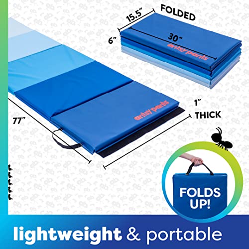Antsy Pants Tumbling Mat for Kids – Gymnastics Mat, Easy to Clean, Sturdy, Foldable Tumbling Mats, Padded, Lightweight, Portable, Gymnastics Equipment for Active Play - color: Blue Ombre