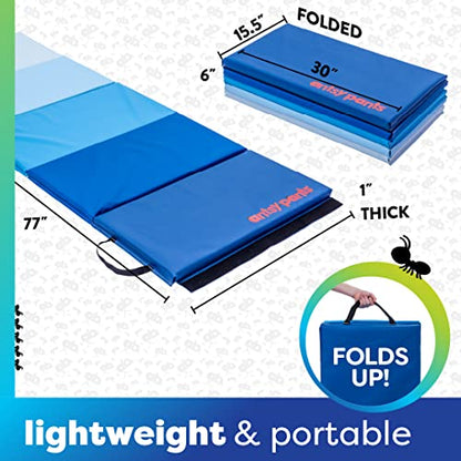 Antsy Pants Tumbling Mat for Kids – Gymnastics Mat, Easy to Clean, Sturdy, Foldable Tumbling Mats, Padded, Lightweight, Portable, Gymnastics Equipment for Active Play - color: Blue Ombre