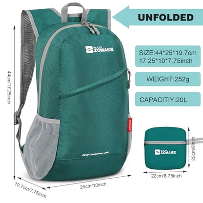 ZOMAKE Lightweight Packable Backpack 20L,Foldable Backpacks Small Daypack for Hiking Water Resistant Day Bag for Travel(Army Green) - color: Army Green