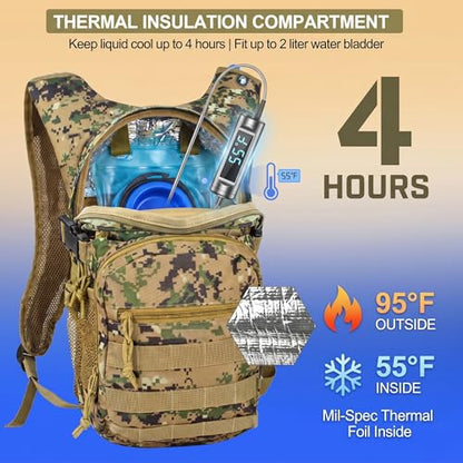 Tactical Hydration Backpack 2L Water Bladder - Lightweight Durable Pack for Hiking, Running, Outdoor Adventures, Adjustable Straps & Leak-Proof Design - color: Camo