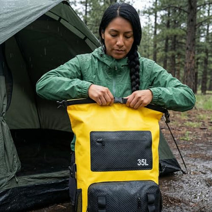 Greencity 100% Waterproof Roll-Top Dry Bag Backpack with Front Splash-Proof Pocket, Lightweight Floating Pack for Kayaking, Hiking & Travel,35L (Yellow-black) - color: Yellow-black