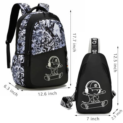School Backpack for Boys, Kids Backpacks Laptop Backpack with USB Charging Port, Lightweight Bookbag for Elementary Middle School Bags Waterproof Travel Backpack - style: Skateboard-3