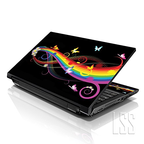 LSS 15-15.6" Laptop Sleeve Bag with Matching Laptop Skin Sticker & Mouse Pad Combo | Carrying Case for 14" 15" 15.6" - Rainbaow Butterfly - color: Rainbow Butterfly, size: 15 inch