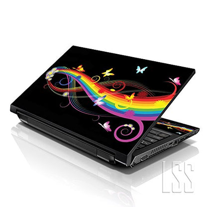 LSS 15-15.6" Laptop Sleeve Bag with Matching Laptop Skin Sticker & Mouse Pad Combo | Carrying Case for 14" 15" 15.6" - Rainbaow Butterfly - color: Rainbow Butterfly, size: 15 inch
