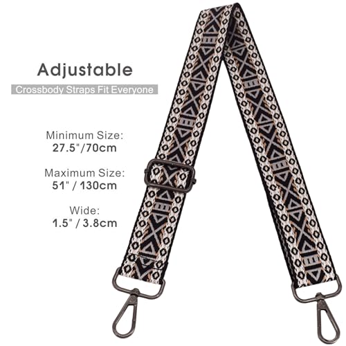 Replacement Purse Strap Shoulder Strap Adjustable Crossbody Strap for Women Crossbody Wide Shoulder Bag - color: Black Diamond-Black Metal