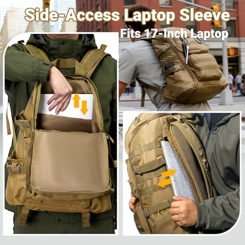 kokkoya 40l Slim Tactical Backpack with Laptop Compartment Molle System Webbing Lightweight Bag for Men Travel Hiking Camping Everyday Carry 17 inch Laptop Army Green - color: Army Green