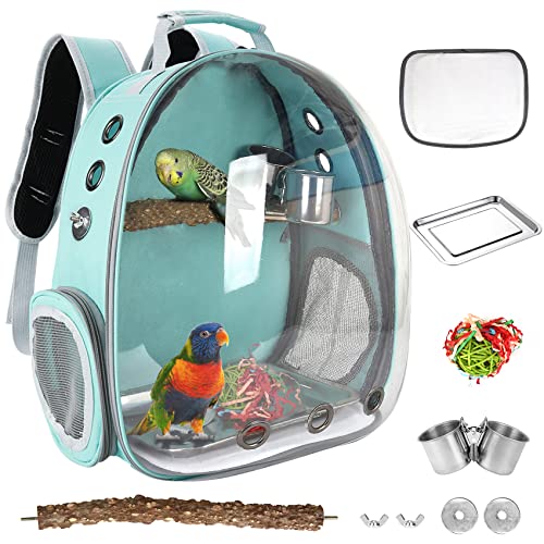 Bird Backpack, Bird Carrier Travel Cage with Perch, Portable Wildbird Carrier Bag, Parrot Parakeet Cockatiel Cage with Food Bowl & Stainless Steel Tray for Conures Budgie Canary Lovebirds Small Animal
