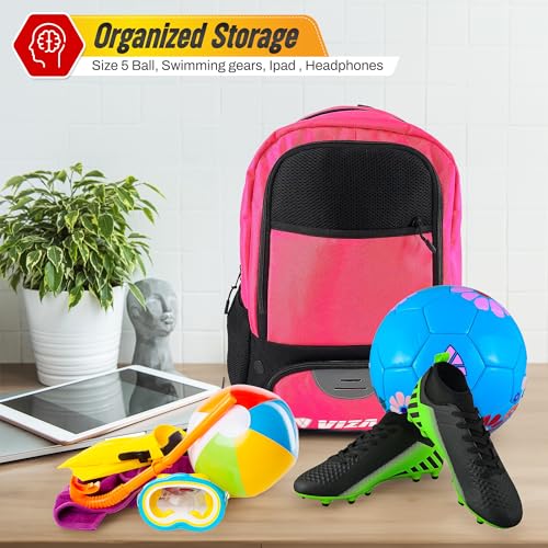 Vizari Soccer Backpack Soccer Bag | Water resistant Durable Equipment Bag for Football, Basketball, Volleyball | Cleats and Ball Compartment - Red,Blue,Pink,Black - color: Black/Neon Pink