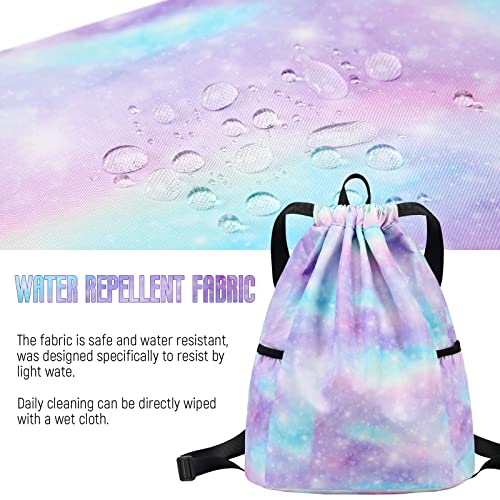 Gym Bag for Girls, Drawstring Sports Bag Lgihtweight Large Travel Coconut Tree Purple Clinch bag - color: Coconut Tree Pink