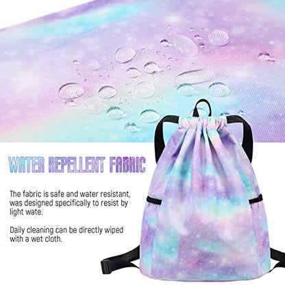 Waterproof Drawstring Bag, Drawstring Backpack, Gym Bag Sackpack Sports Backpack for Women Girls Stars Pink - color: Star Pink