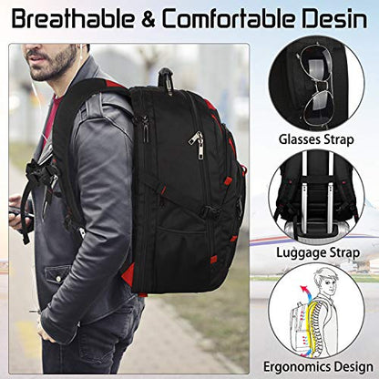 18.4 Inch Laptops Backpack, 55-60L Extra Large Travel Laptop Backpack, TSA Friendly Flight Approved and RFID Anti-Theft Pocket, Water Resistant Suiltable for Large Gaming Laptop - color: Black-red, size: 18inch(21.5*16.3*9.9")