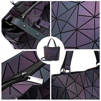 LOVEVOOK Geometric Luminous Purses and Handbags for Women Holographic Reflective Crossbody Bag Wallet - color: Handbag + Wallet