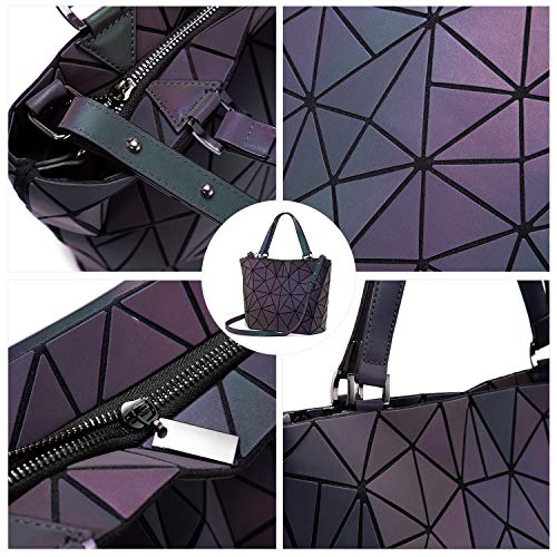 LOVEVOOK Geometric Luminous Purses and Handbags for Women Holographic Reflective Crossbody Bag Wallet - color: Handbag + Crossbody Bags + Wallet