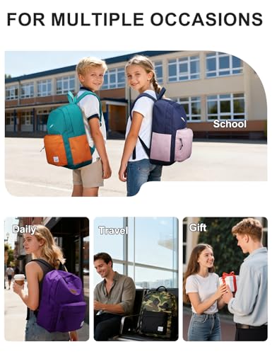 VASCHY Lightweight Backpack for School, Classic Basic Water Resistant Casual Daypack for Travel with Bottle Side Pockets (Purple) - color: Purple
