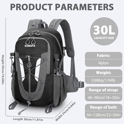 Hiking Backpack 30L Lightweight Travel Daypack Small Day Pack for Men Women Outdoor Camping Backpacking, Black - color: Black