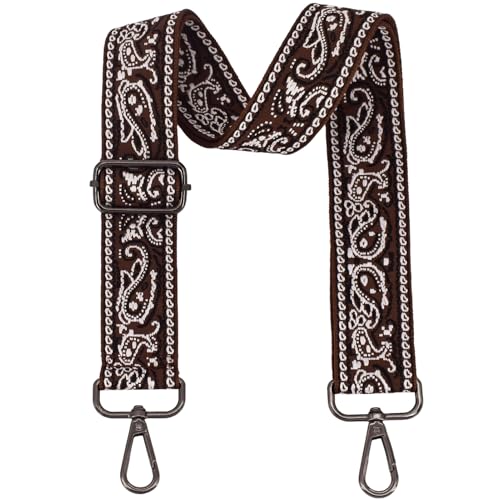 Replacement Purse Strap Shoulder Strap Adjustable Crossbody Strap for Women Crossbody Wide Shoulder Bag - color: Brown Paisley-Black Metal