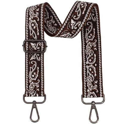 Replacement Purse Strap Shoulder Strap Adjustable Crossbody Strap for Women Crossbody Wide Shoulder Bag - color: Brown Paisley-Black Metal