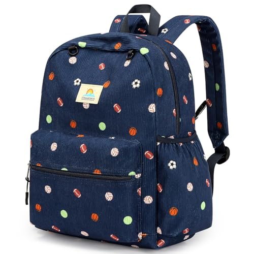 STEAMEDBUN Corduroy Kids Backpack for Boys and Girls 5-8: Boys Backpack for Elementary Kindergarten - 15 inch Cute Backpacks for Kids - color: Ball Corduroy, size: SMALL-15"H(fit folder)