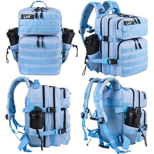 LHI Tactical Military Backpack for Men and Women 25L/35L Army Assault Pack Bag Small Rucksack with Bottle Holder - color: 25l-light Blue, size: Small