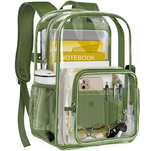 Clear Backpack Heavy Duty Large Transparent Backpack with Reinforced Bottom Multi-pockets for College, Travel, Workplace Security - Green - color: Green