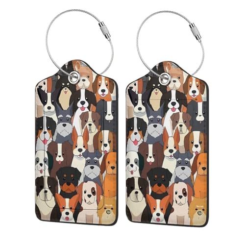 Set of 2 Luggage Tags for Suitcases Cute Dog Leather Cruise Suitcases Tag with Stainless Steel Loop Privacy Cover ID Label Travel Bag Tags Luggage Identifiers for Women Men Travel - color: Cute Dog