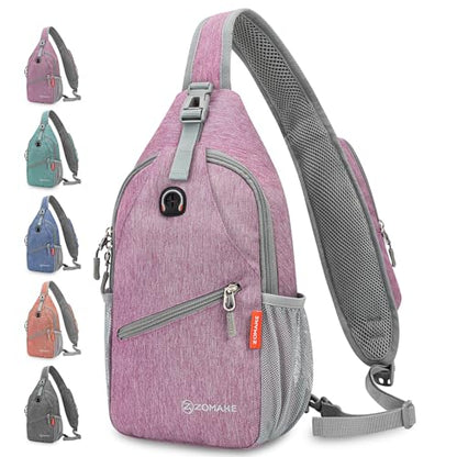 ZOMAKE Sling Bag,Small Crossbody Sling Backpack,Water Resistant Shoulder Daypack for Travel,Anti Thief Chest Bag for Hiking(Light Purple) - color: Light Purple