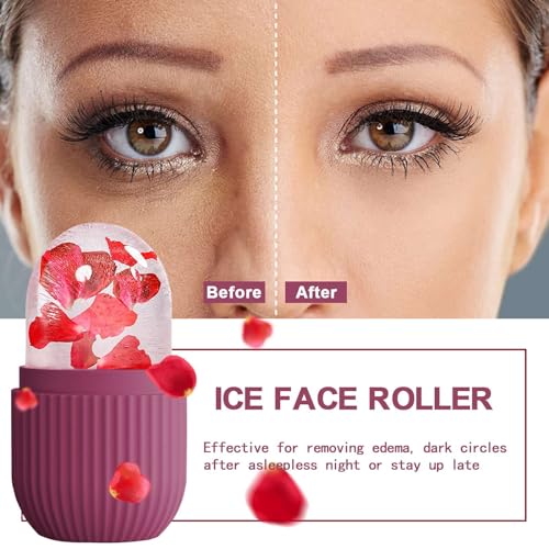 XHJRI Ice Face Roller Massager,Ice Cube Roller for Face, Eyes and Neck Naturally Conditioning and Skin Care,De-Puff Eye Bags,Reduce Migraine Pain,Reusable Massage Silicone Ice Mold (Rose) - color: Rose