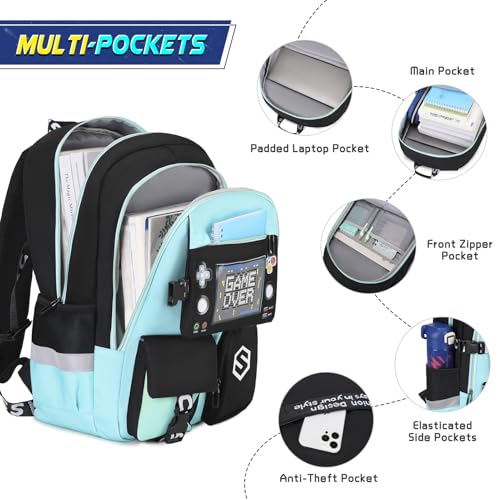 Scothen Boys Backpack, Cool Luminous School Backpacks for Boys with Lunch Bag Pencil Case, Kids Backpack Kindergarten Elementary Middle School Book Bags for Teen Boy Children with USB Charging Port - color: Green