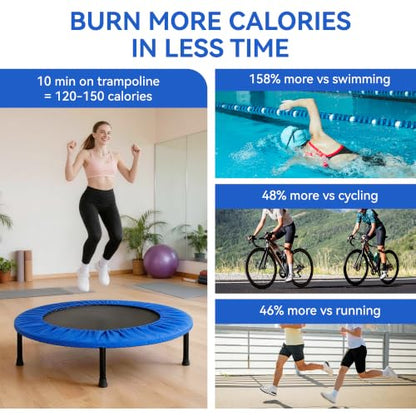 Fitvids 40" Trampoline – Fitness Rebounder with Adjustable Foam Handle - color: Blue-1pcs