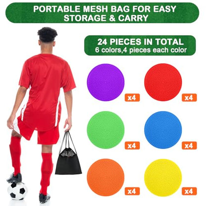Poly Spots Spot Markers for Gym Floor 4.72inch 6inch 9inch 24/36 Pcs Non-Slip Rubber Floor Dots Round Agility Markers Flat Cones for Sports Soccer Basketball PE Training, Dance, Classroom - style: 24Pcs 4.72 inch