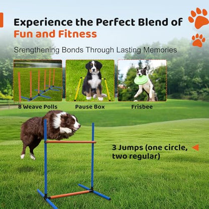 Sedeke 4 Sets Pets Agility Training Equipment - Adjustable Dog Hoop, Jump, Weave & Blind Poles, Pause Box for Outdoor Obstacle Course - size: 10 PC