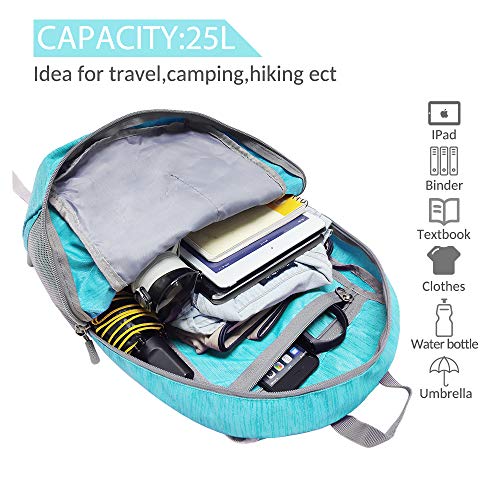 ZOMAKE 25L Ultra Lightweight Packable Backpack, Foldable Hiking Backpacks Water Resistant Small Folding Daypack for Travel(Aqua Blue) - color: Aqua Blue