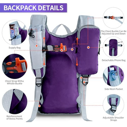 Hiking Backpack 10L/15L Small Daypack Lightweight Packable Travel Foldable Water Resistan for Women Men (Deep Purple, 15L) - color: Deep Purple, size: 15L