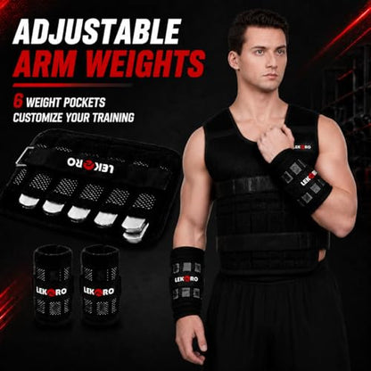 Weighted Vest Set 44LB for Men & Women, Adjustable Workout Weight Vest with Steel Plates, Weighted Training Vest with Wrist Weights and Ankle Weights for Strength Training, HIIT, Rucking & Cardio - color: Adjustable Weighted Vest Set 22LB
