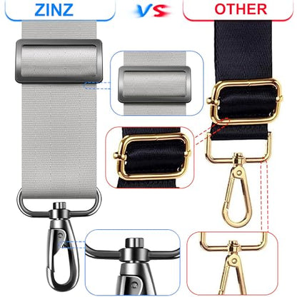 ZINZ 60 Inch Shoulder Strap with Removable Ultra-Thick Pad, Adjustable Buckles Shoulder Crossbody Strap for Luggage Bag - color: Light Gray
