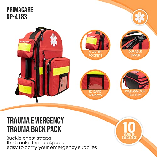Primacare KP-4183 Trauma Emergency Medical Supplies Tactical 17"x6"x9" Trauma Back Pack Bag for Holding O2 Tank