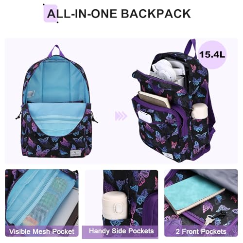 VX VONXURY Backpack for Men Women, Lightweight Kids School Bag, Classic Basic Laptop Bookbag for College Work Travel Hiking - color: Butterfly