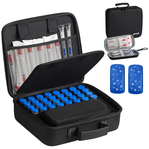 2-in-1 Peptide Case & Insulin Cooler Travel Case – 32-Vial Fridge Organizer "Mother" Bag + Detachable TSA Approved "Son" Carrier with 150g Ice Pack for GLP-1, Pens & Syringes (Black)