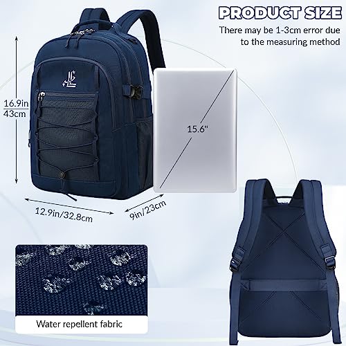 Lanola Basic Multi-Pocket Multipurpose Casual Backpack Water Resistant Bag for Business Travel Hiking Daypack - Dark Blue - color: Dark Blue