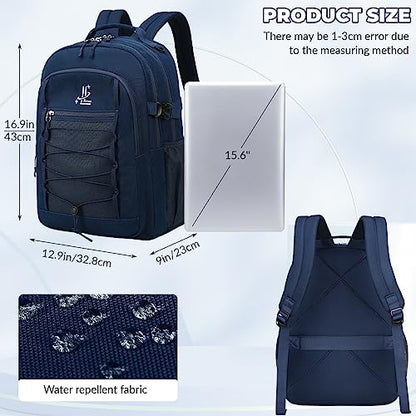 Lanola Basic Multi-Pocket Multipurpose Casual Backpack Water Resistant Bag for Business Travel Hiking Daypack - Dark Blue - color: Dark Blue