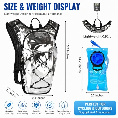 Reflective Hydration Backpack, Hydration Pack - Water Backpack with 2L Hydration Bladder, Essential for Festivals - Rave Hydration Pack for Hiking, Running, Cycling, and Festivals - color: Silver