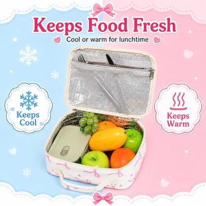 LEDAOU Lunch Box Kids Insulated Lunch Bag Girls Boys Toddler Reusable Lunchbox for School Picnic Hiking (Bow Tie) - color: Bow Tie