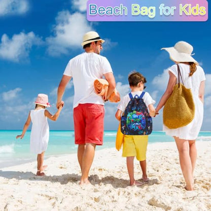 RHCPFOVR Drawstring Backpack for Kids - Game Bags for Girls Gym Dance Beach Swim Travel Bag With Two Water Bottle Holder - color: Dinosaur