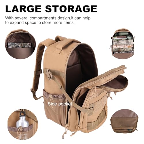 Tactical Hiking Backpack with 180° Open Design, Molle Webbing, Padded Laptop Compartment, Lightweight for Outdoor Adventures (tan) - color: Tan