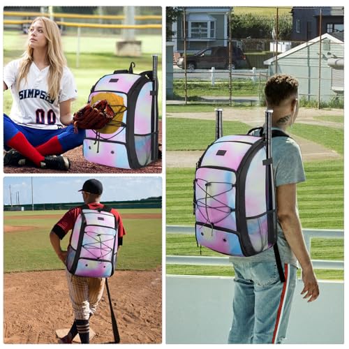 MATEIN Baseball Backpack, Softball Bat Bag with Shoes Compartment for Youth, Boys and Adult, Lightweight Baseball Bag with Fence Hook Hold TBall Bat, Batting Mitten, Helmet, Caps, Teeball Gear - color: Tie Dye, size: 47L