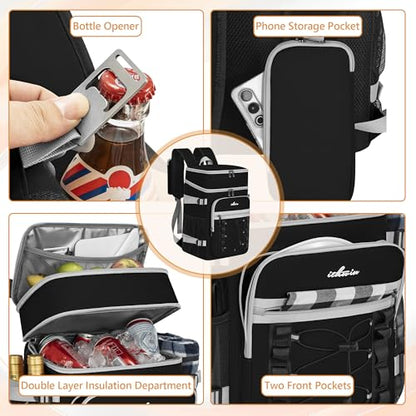 Cooler Backpack, 40 Cans Insulated Lunch Backpack Picnic Backpack for Men&Women, Durable Cooler Bag with 2 Leak Proof Compartments for Picnic, BBQ Camping, Lunch, Beach, Hiking, Black - color: Black&gray