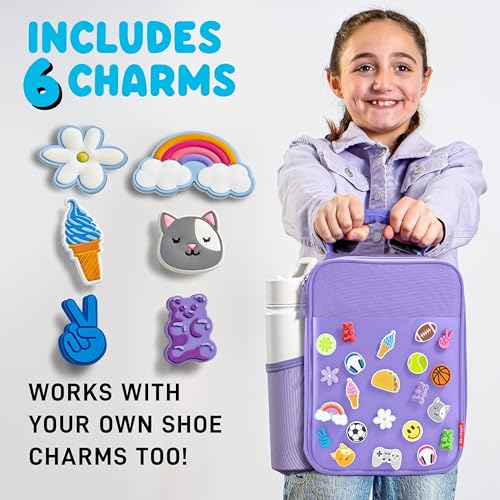 Fit & Fresh Lunch Box For Kids, Boys & Girls, School, Camp, Insulated Bag With Shoe Charm Slots For Personalization, Purple - color: Purple