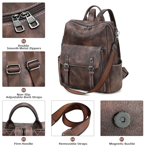 AGLOD Backpack Purse for Women PU Leather Back Packs Designer Ladies Shoulder Bag Fashion Faux Work Travel Handbags - color: Two-toned Coffee